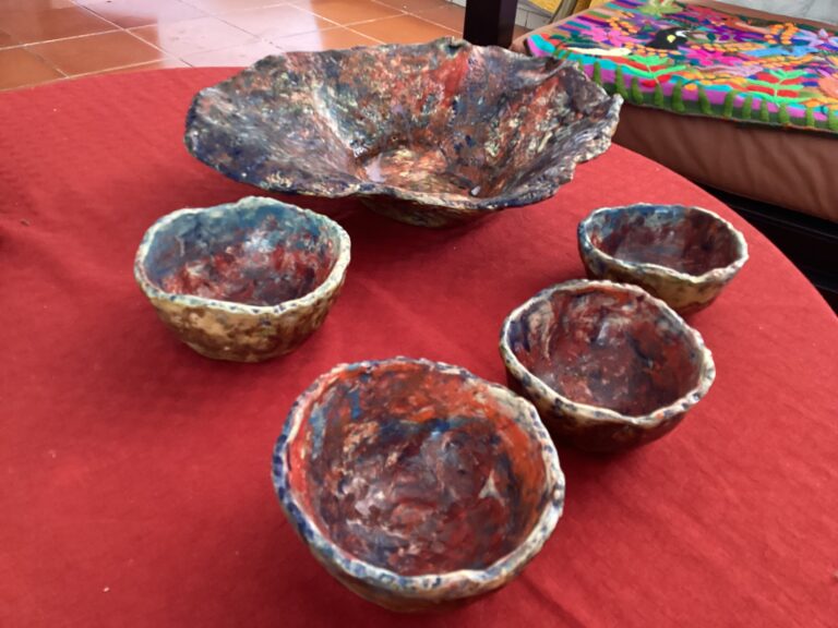 Serving dishes in stoneware (food friendly) depicting abstract landscapes